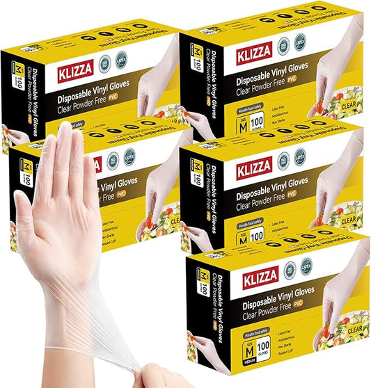Disposable Vinyl Gloves, Latex-Free, Powder Free, Clear Plastic Gloves, for Cleaning, Cooking, Food Prep