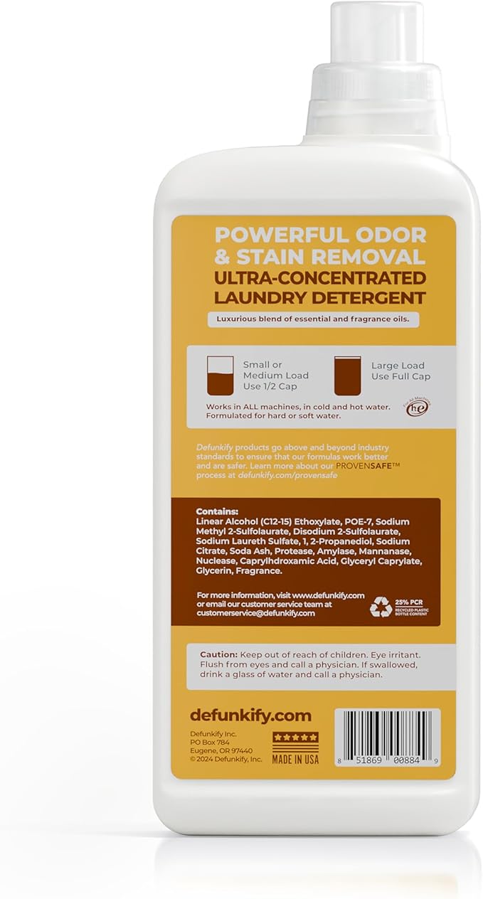 Laundry Detergent 62 Load/37.7 FlOz (2-Pack). 'Amberwood & Citrus' Liquid Detergent- Sensitive Skin. 'ProvenSafe' Laundry Soap Washing Detergent w/Odor & Stain Remover for Activewear & All Fabrics