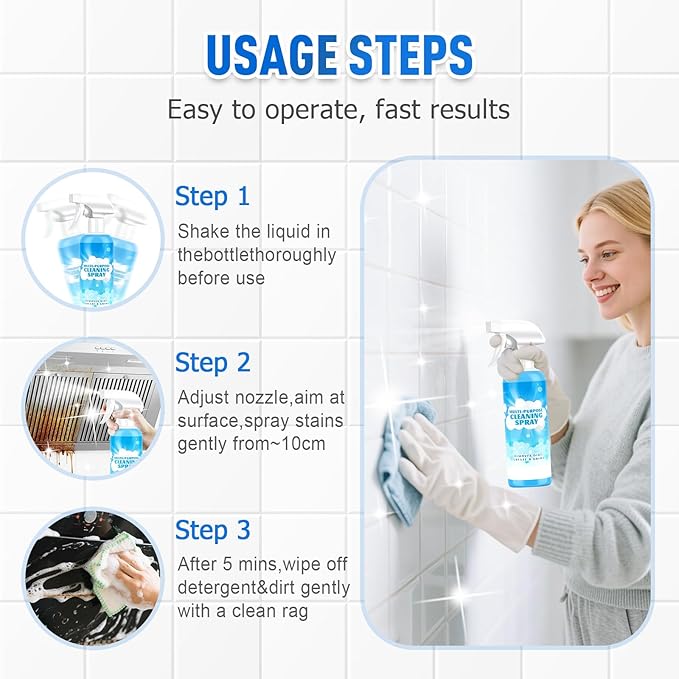 Multifunctional Powerful Spray Kitchen Foam Cleaner, 2025 New Multi-Purpose Cleaning Spray, Easy-To-Use Grease Remover For Kitchen, Fast-Acting Tile Cleaner For Families (3)