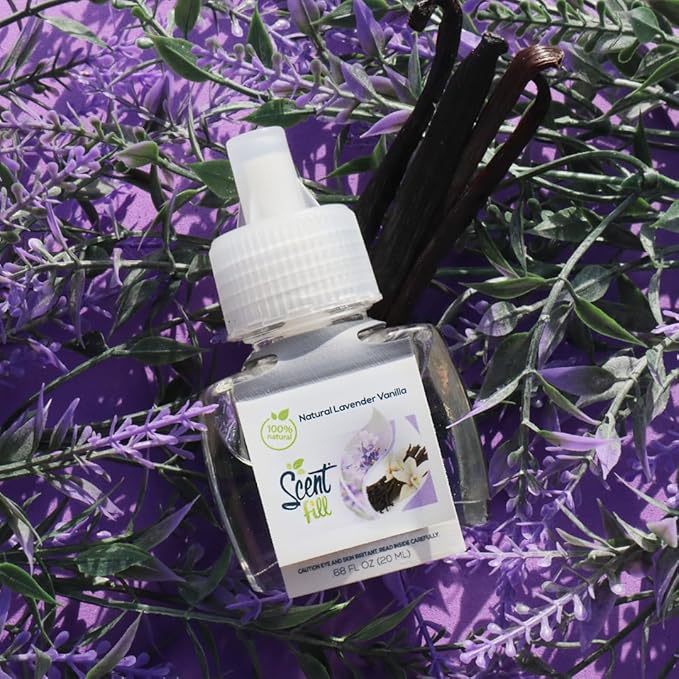 Scent Fill 100% Natural Lavender Vanilla Plug in Air Freshener, Scented Oil Refills, 2 Refills + Diffuser