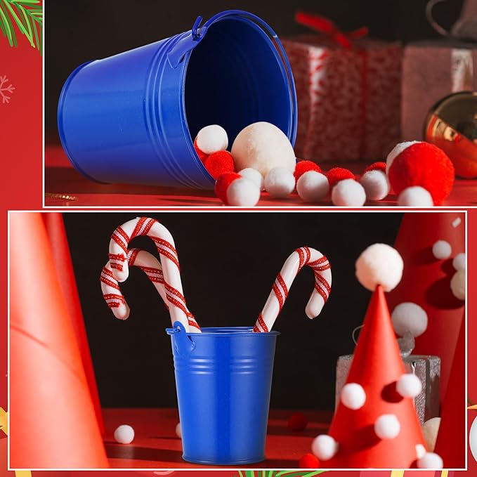 Mini Metal Buckets with Handles Galvanized Buckets 3.15 Inch Mini Container Pails for Metal Tin Plant Holder Pail for Wedding Decoration Party Favor(Blue,28 Pcs)