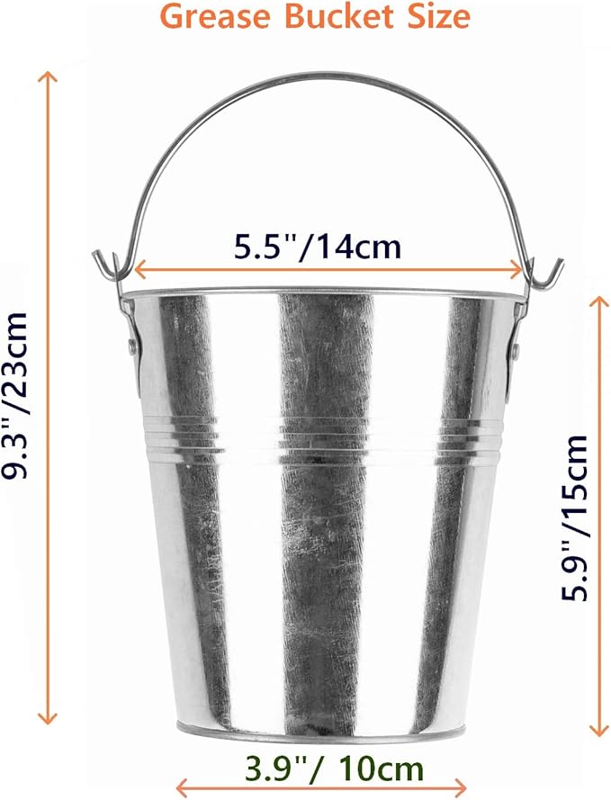 Drip Grease Bucket Can & 12-Pack Liners for Traeger 20/22/34, Pit Boss, etc Pellet Smoker Grill (Silver 12)