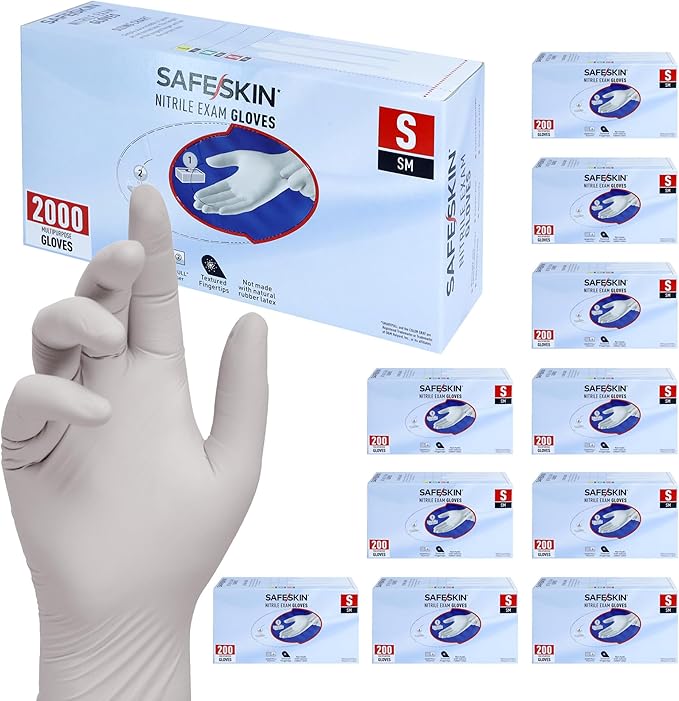 SAFESKIN Nitrile Exam Gloves Disposable Powder-Free Gloves for Medical, Dental, Cleaning, Cooking, Chemotherapy, 3.5 Mil Gray