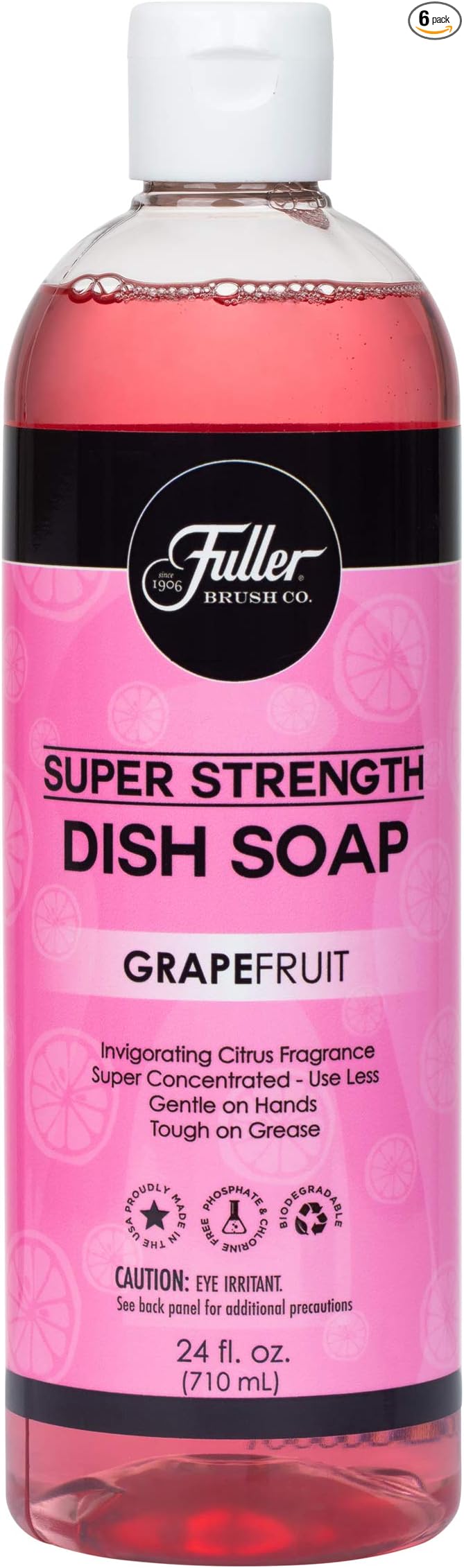 Fuller Brush Super Strength Dish Soap ? Economical ? Use Much Less ? For Dishes, Glasses, Silverware, Utensils, Pots, Pans, Countertops, Tables ? Invigorating Fragrance (Grapefruit) 6 Pack