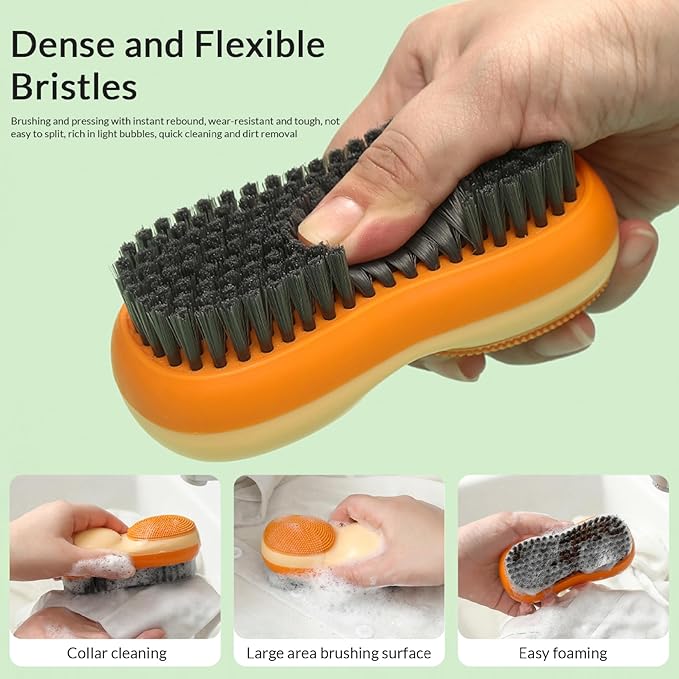 2Pcs Laundry Brush Double Sided Hard ＆ Soft Dense Bristle Shoe Brush Ergonomical Grip Scrub Stubborn Stain Remover Cloth for Delicate Wool Knits Cotton Leather Fabrics, Home Decor
