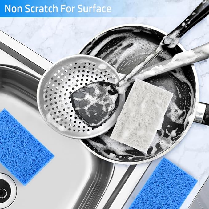 Mcyye 8PCS Compressed Kitchen Sponges Pack for Household Use, Premium Dish Sponges Kitchen Natural, Non Scratch Cleaning Sponges for Dishes, Dishwashing Brushes, Save Space, Blue & White Sponge