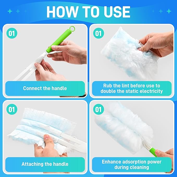 30 Pack Heavy Duty Duster Refills for Swiffer Dusters, Multi Surface 180 Dusters, 1 Handle,1 Upgrade Telescopic Hands