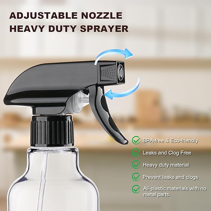 Spray Bottles 16.9oz Plastic Empty Spray Bottle for Hair Mist/Stream Spraying Heavy Duty Water Spray Bottles for Cleaning Solutions, Plants, Essential Oils 2 Pack (16.9oz)