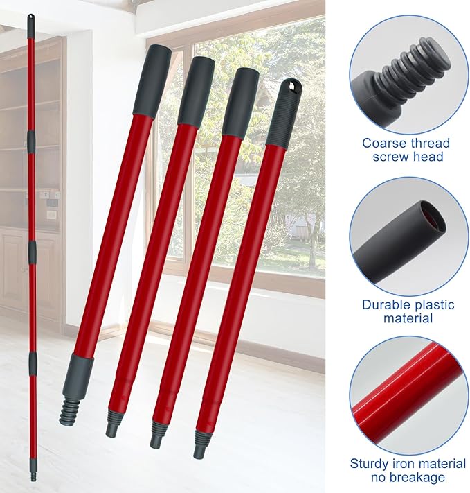 Spin Mop Replace Head, Mop Handle and Base Compatible with Ocedar RinseClean 2-Tank System, 3 Mop Replacement Head, 4-Section Sturdy Iron 30-58in Mop Handle and 1 Triangle Mop Head Cover Combo Set