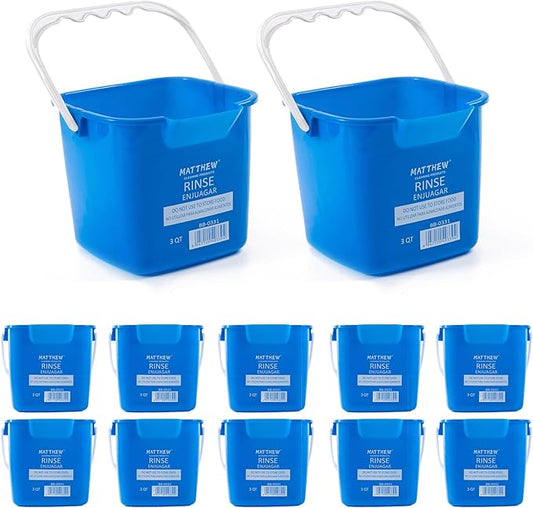 Matthew Detergent&Sanitizing Cleaning Bucket 3 Quart Plastic Pail,Set of 12 Square Containers,Built-in Spout w/Handle,Wash Rinse Sanitize Handwash Bucket for Home Office Commercial Restaurant (Blue)