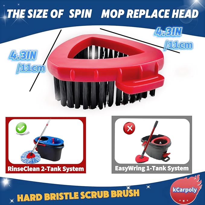 Spin Scrub Brush, 2 Pack Mop Head Replacements Compatible for O Ceda RinseClean 2 Tank System, Hard Bristle Cleaning Brush for Tile, Shower Cleaner Scrubber Brush, with Mop Base