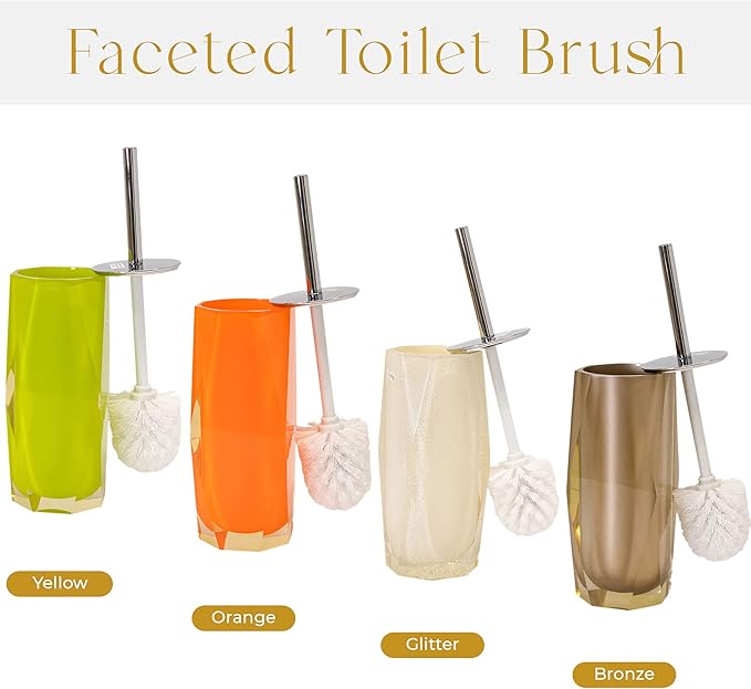 Faceted Toilet Brush, Durable Resin, Discreet Design, Stainless Steel Handle, for Stylish Bathroom Decor, Bronze, 4x16, Sold Individually