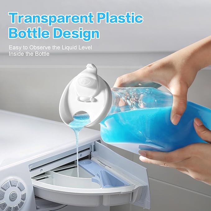 Laundry Detergent Dispenser Bottle 54oz with Waterproof Label for Laundry Detergent Soap Fabric Softener Bleach Scent Booster Beads, Sturdy PET Plastic Bottle for Laundry Room Decor 2 Pack White