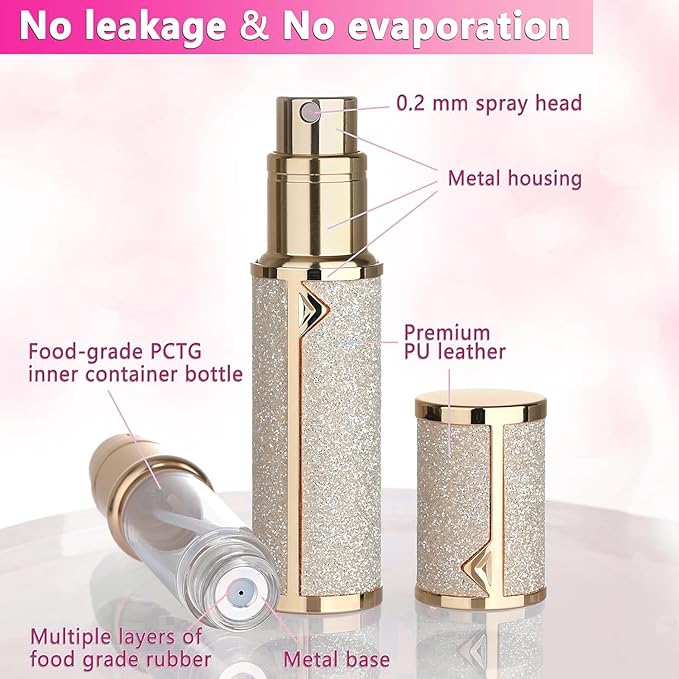 Travel Perfume Bottle Refillable,Perfume Travel Refillable Mini Spray Bottles Leather Cologne Dispenser, Portable Empty Spray Bottle Cologne Dispense Filling Atomizer 5ml (Golden)