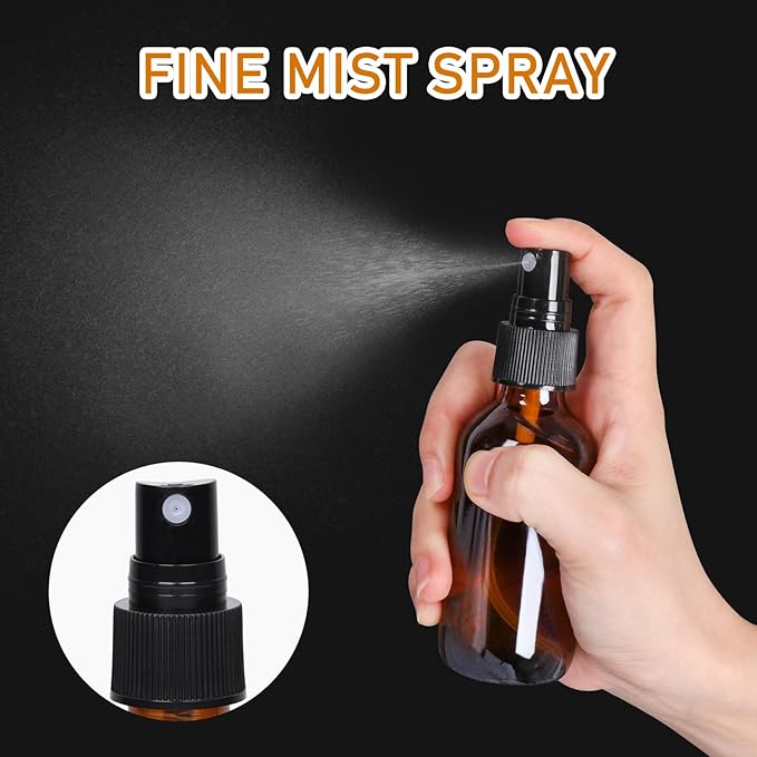 60ml Glass Spray Bottles with Fine Mist Sprayer 24Pack, Small Amber Glass Spray Bottles 2 oz for Perfumes,Cleaning Products,Pet Spray (2fl.oz, Set of 24)