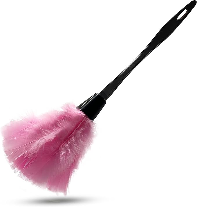 14 Inch Turkey Feather Duster – Lightweight Cleaning Brush for Home, Office, Furniture, Blinds, and Electronics（Pink）