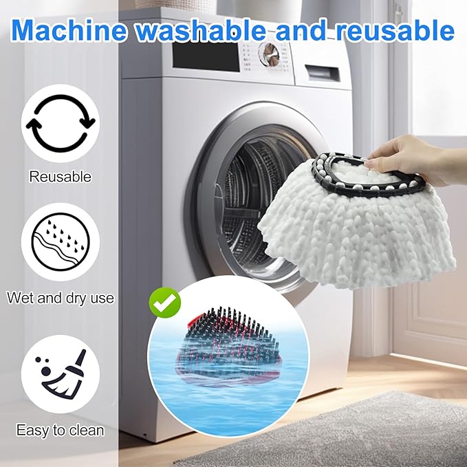 Mop Heads Replacements for Ocedar, Mop Replace Head for O Cedar EasyWring 1-Tank Spin Mop, 6 Mop Heads Include 3 Microfiber Mop Refills, 2 Upgrade Scrubber Mop Head, 1 Mop Base for O-Cedar Mop