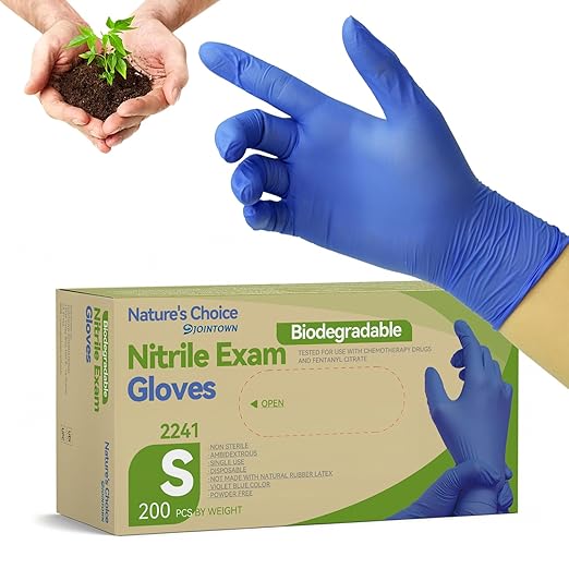 Jointown Biodegradable Nitrile Exam Gloves, Disposable Medical Surgical Gloves, Violet Blue Nitrile Glove, Latex Free, Food Safe, 200 Count, Small