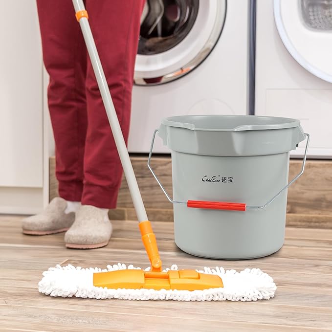 4 Pack Plastic 3.5 Gallon Round Utility Pail with Handle, Commercial Buckets, Gray