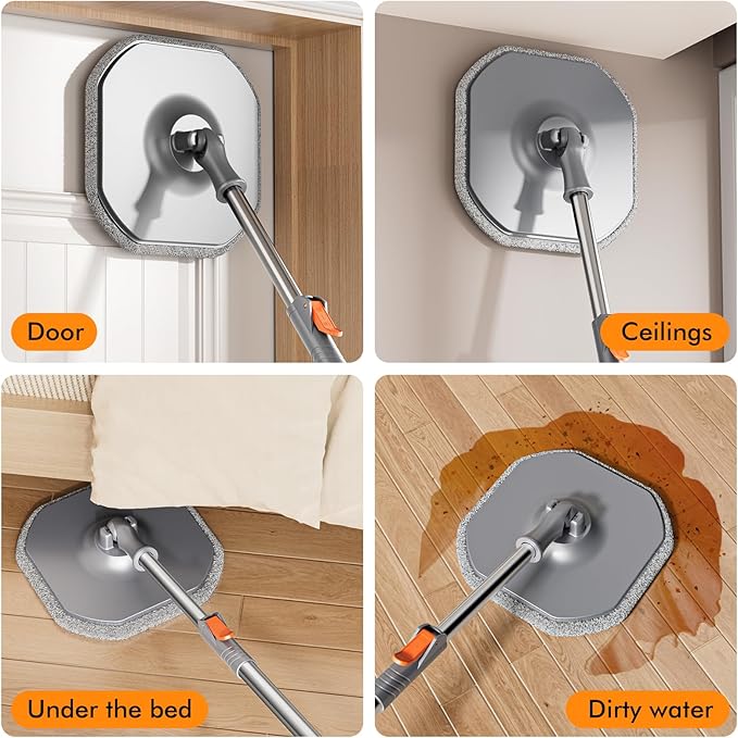 Spin Mop and Bucket with Separate Dirty and Clean Water,360° Spin Mop and Bucket System with Widening Foldable Handle,2 Replaceable Mop Pads,Square Mop for Floor Hardwood Tile Marble Wall Cleaning