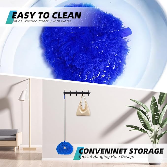 DRQ Ceiling Fan Cleaner Duster, 2 Pack Reusable Microfiber Duster with Extension Pole, 13 to 50 Inch Fan Blade Cleaner, Removable Dusters for Cleaning Walls Bookshelves Door Window Top (Dark Blue)