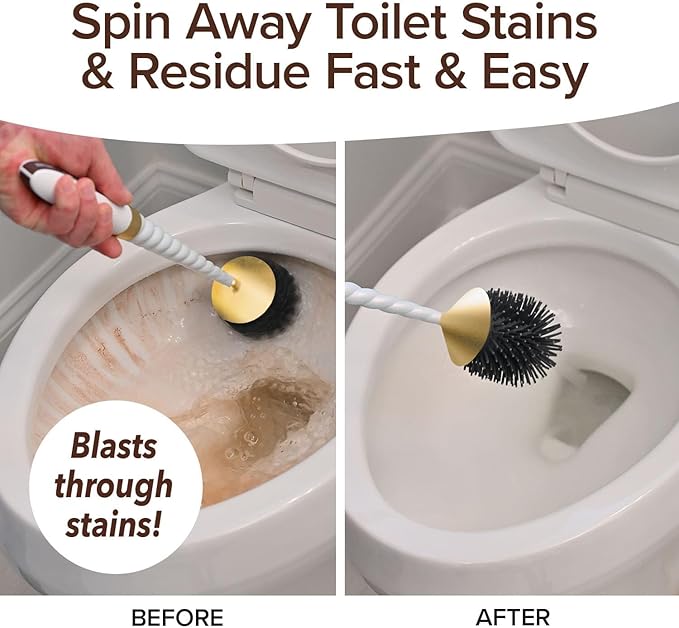 Horsepower Unicorn Gold Edition Motorized Toilet Brush w/Longer Run Time, Powerful Spinning Action, 360° Cleaning, Flexible Silicone Bristles, Eliminate Stains & Residue, No Scrubbing, Rechargeable