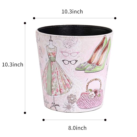 PU Leather Small Trash Can Wastebasket, Round Garbage Container Basket for Bathrooms, Laundry Room, Kitchens, Offices, Kids Rooms, Bedrooms,Dorms,Home Decorative Art Bin, 2.9 Gallon(Fashion Style)