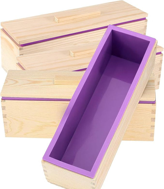 ZOENHOU 3PCS 42oz Soap Molds, Flexible Rectangular Silicone Soap Making Molds Kit with Wood Box DIY Tool Set for Soap Making Supplies