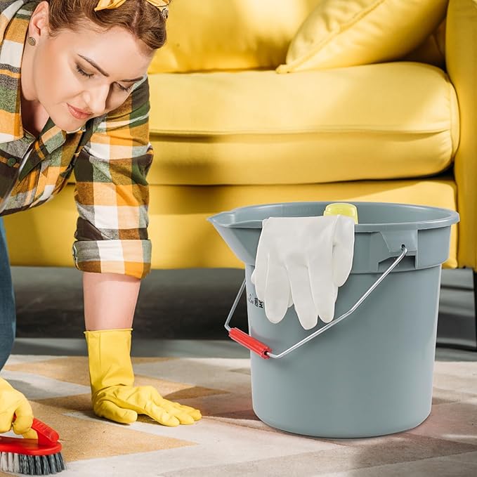 Obstnny 14 Quart Round Cleaning Bucket with Handle, 6 Pack Plastic Heavy Duty Utility Bucket Pail