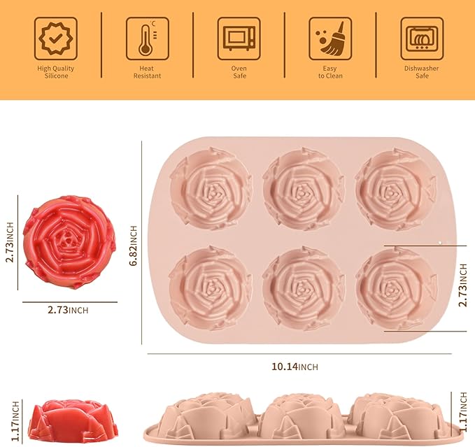 Rose Silicone mold, 18 Cavity Large Rose Flower Silicone Mold for Handmade Soap Candle, Cake Chocolate Jelly Pudding Ice Cube Thanksgiving Christmas Women