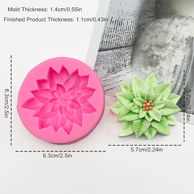 2Pcs Holly Leaf Silicone Mold for Fondant Chocolate Candy Cake Decorating Baking Candle Soap Pastry Polymer Clay Christmas Decoration