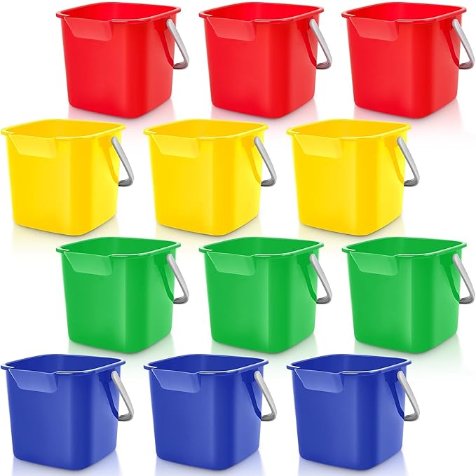 Irenare 12 Pcs Sanitizing Bucket 3 Quart Cleaning Pail Small Detergent Square, Spout and Handle Plastic Utility Sanitizer Buckets for Restaurant Kitchen Home Offices (Multicolor)