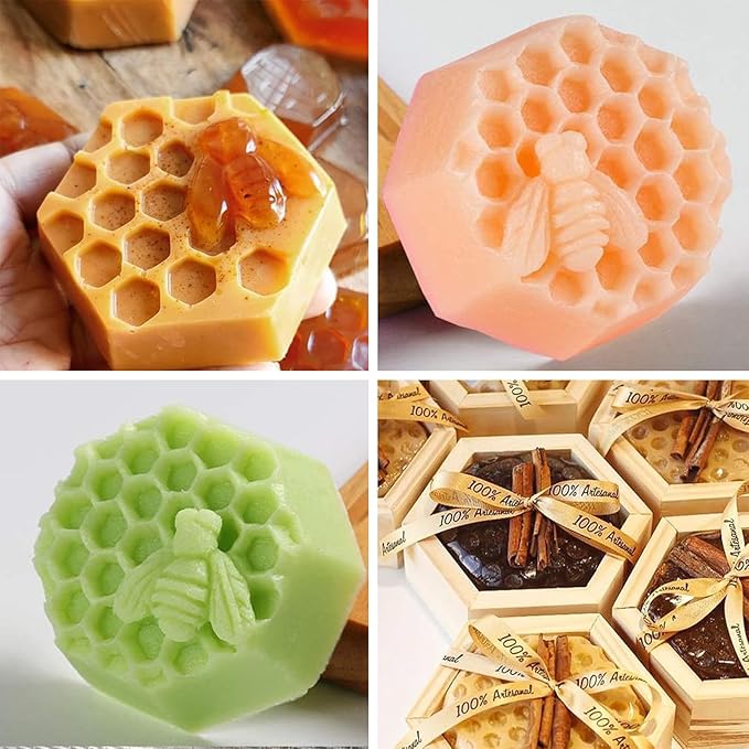 Bee Silicone Molds 2Pcs Honeycomb Silicone Mold Beehive Shape 6 Cavities Molds Set for Homemade Soap Making, DIY Jello, Bath Bomb, Beeswax Candle, Resin