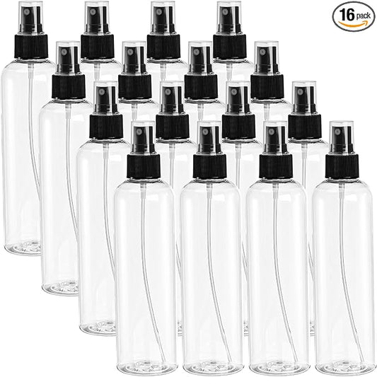 Bekith 16 Pack 8 oz Plastic Spray Bottles, Clear Empty Fine Mist Sprayer Bottles with Pump Spray Cap for Essential Oils, Travel, Perfumes