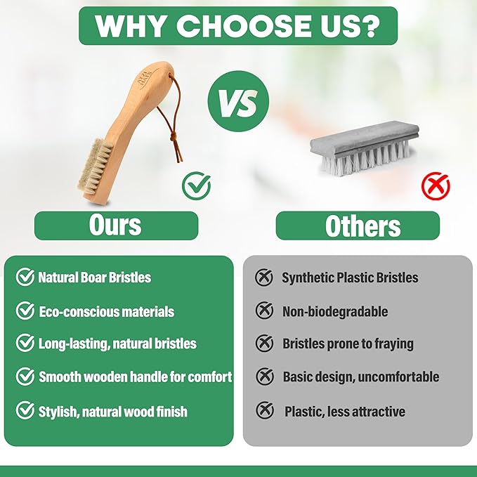 Laundry Brush Stain Remover Scrubber with Soft White Boar Bristles for Delicate Baby Clothes, Compact Design, Pre-Treat Clothing, Shoes and Fabrics