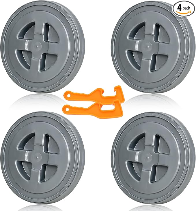 4 Pieces 5 Gallon Bucket Lid with Bucket Lid Opener,Plastic Storage Bucket Leak-Proof Screw Seal Lids,Pet Food Storage Container Lid for Home Paint Storage Buckets