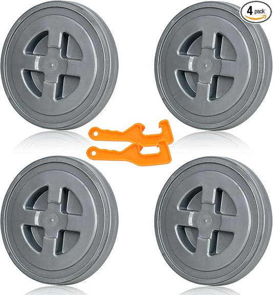 4 Pieces 5 Gallon Bucket Lid with Bucket Lid Opener,Plastic Storage Bucket Leak-Proof Screw Seal Lids,Pet Food Storage Container Lid for Home Paint Storage Buckets