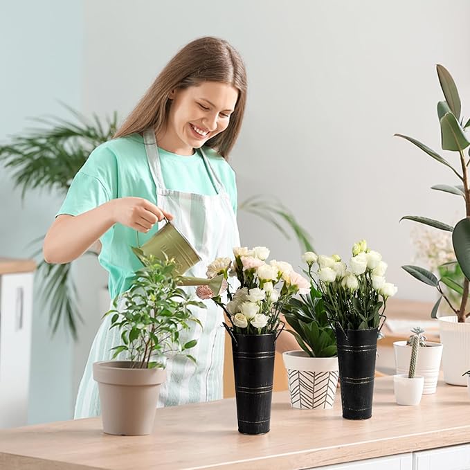 8 Pcs Galvanized Bucket Flower Bar, 9 Inch Flower Bucket and Metal Vase with Handles, Flower Bar Supplies and Buckets Farmhouse Vases for Wedding and Cut Flower (Black, 8 Pcs 9inch)
