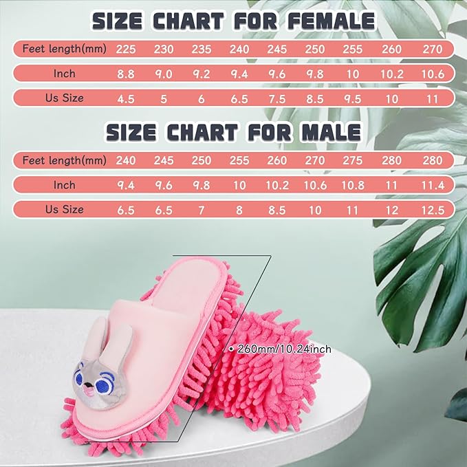 Liitrton Mop Slippers Cartoon Mop Shoes, Washable Microfiber Slippers for Floor Cleaning, Detachable Mopping Slippers for Women Home Floor Cleaning Tools (Pink Rabbit, Women 7-9/Men 5-7)