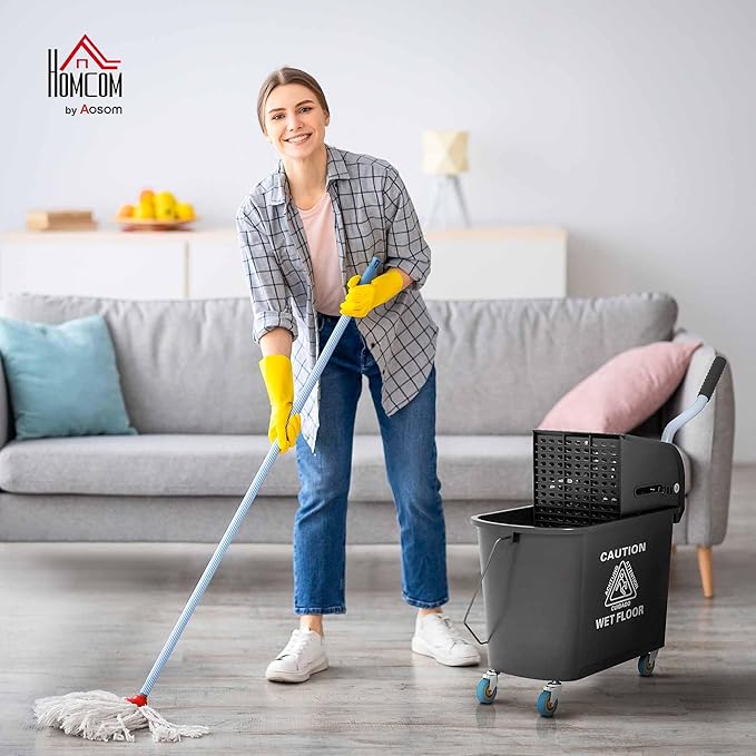 HOMCOM Compact Mop Bucket with Wringer on Wheels for Floor Cleaning, 21 Quart, Separate Dirty and Clean Water, for Home, Apartment, Black