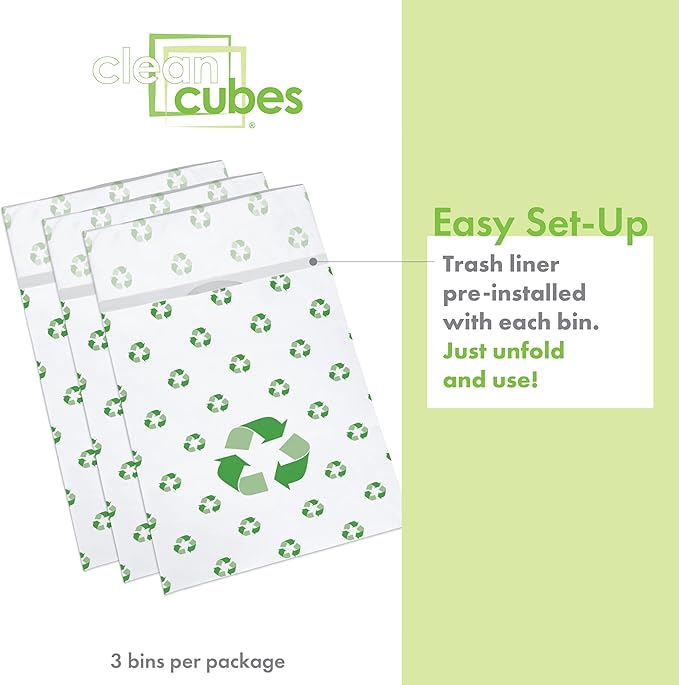 30 Gallon Disposable Pop-Up Trash Cans (3-Pack) with Fitted Bags – Foldable Garbage & Recycling Bins for Parties, Events & Kitchen (Recycle, 30" H x 14" W x 17" D)