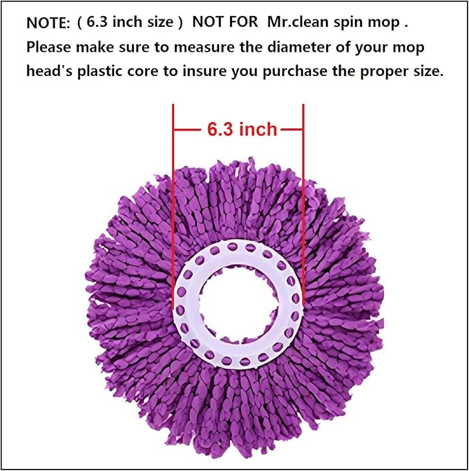 6 Pack Spin Mop Replacement Heads, (6.3 Inch,Round) Microfiber Mop Refills Compatible with Hurricane, Mopnado, Casabella, Magic and Other 360 Spin Mop Systems, (6 Colors)