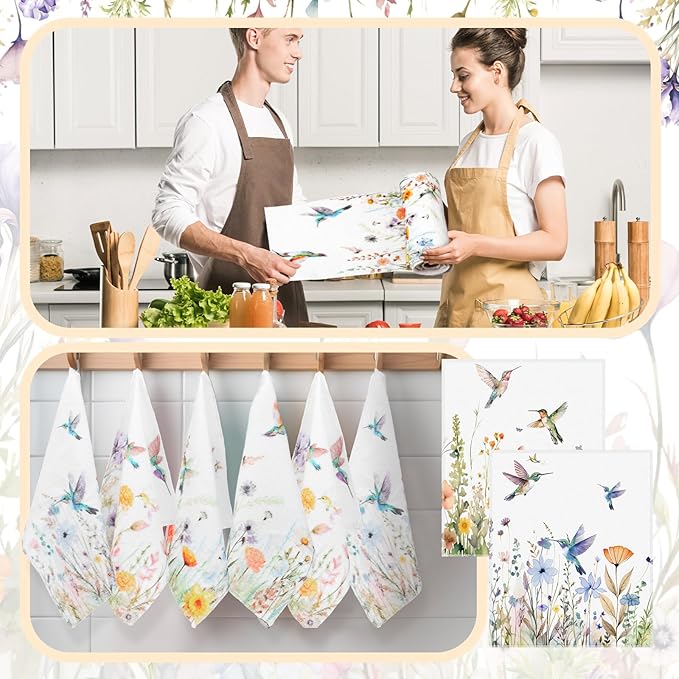 36 Pack Reusable Cleaning Cloths Washable Cotton Kitchen Towels for Home(Hummingbird Flowers,Multicolor)