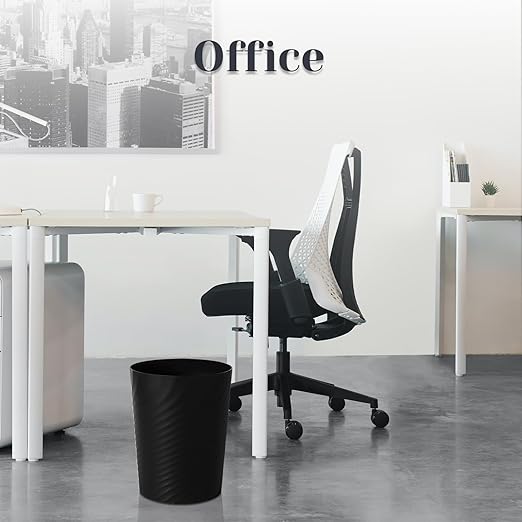 UUJOLY Bathroom Small Trash Can with Trash Bag Plastic Garbage Can Round Waste Basket for Bathrooms, Laundry Room, Kitchens, Offices, Kids Rooms, Dorms, 1.8 Gallons, 3 Pack (Black)