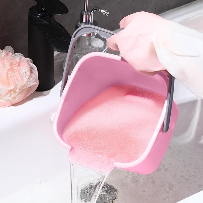 Roshtia 6 Pcs 3 Quart Cleaning Bucket Small Sanitizing Square Bucket Detergent Pail for Home Commercial Restaurant Kitchen Office School (Pink)