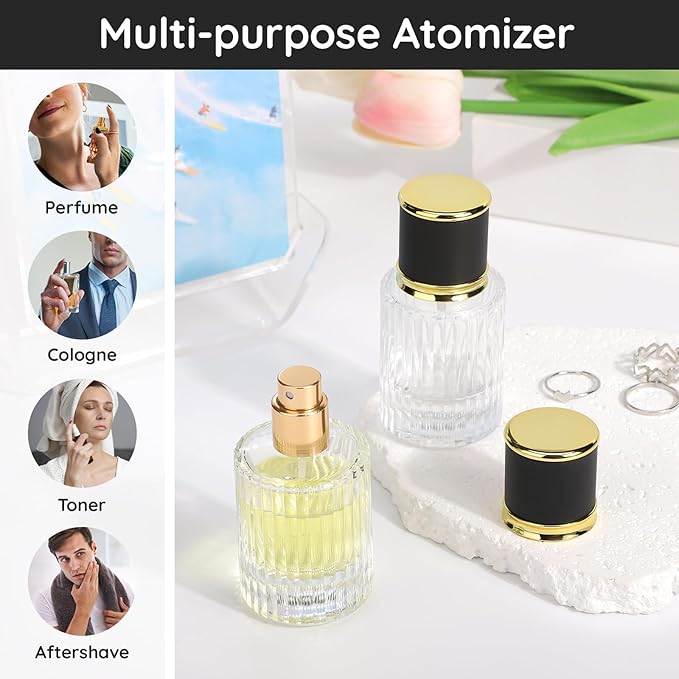 Segbeauty 1oz Glass Perfume Bottles Empty 2pcs, Travel Perfume Spray Bottles Refillable, 30ml Cologne Travel Bottle, Clear Cologne Atomizer with Dispenser Transfer Tool, Fragrance Atomizer Sprayer