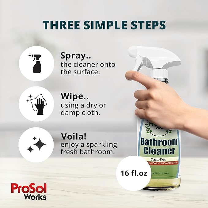 Bathroom Cleaner 16 oz - Daily Cleaning Spray for Shower Curtain, Sink, Shower, Tile, Bathtub, & Toilet Bowl Cleaners Revealing Natural Shine & Refreshing Scent- Safe on All Surface