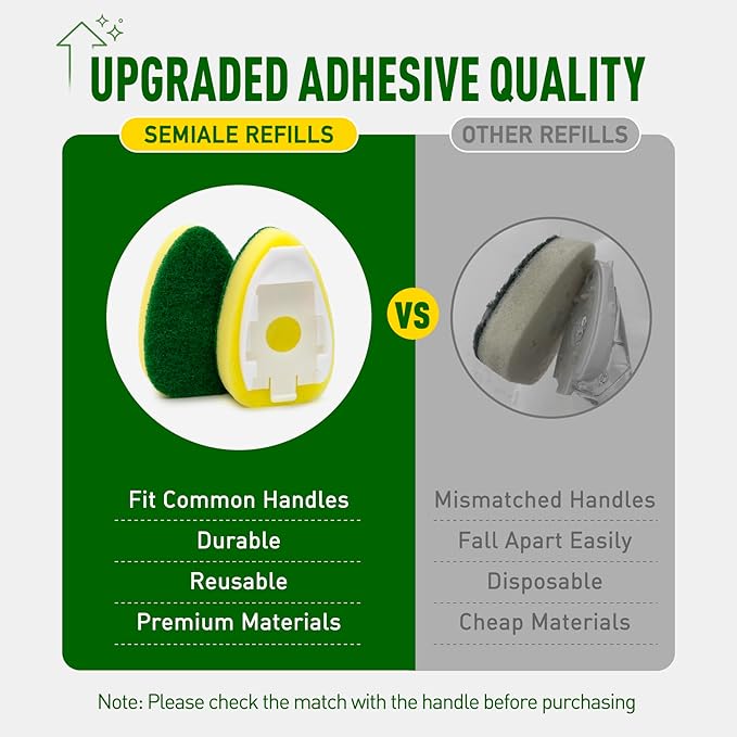 Non Scratch Dishwand Refills Sponge Heads, Heavy Duty Scrub Brush Sponges, Soap Dispensing Scrubbers, Common Compatible Dish Wand Refill Head Replacements for Kitchen Sink Dishwashing Cleaning