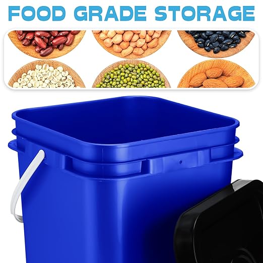 Vesici 6 Pcs 5 Gallon Food Grade Square Buckets with Lids 5 Gal Plastic Food Storage Square Bucket Heavy Duty Industrial Pail Container with DIY Label Stickers Handles for Water Painting(Mix Color)