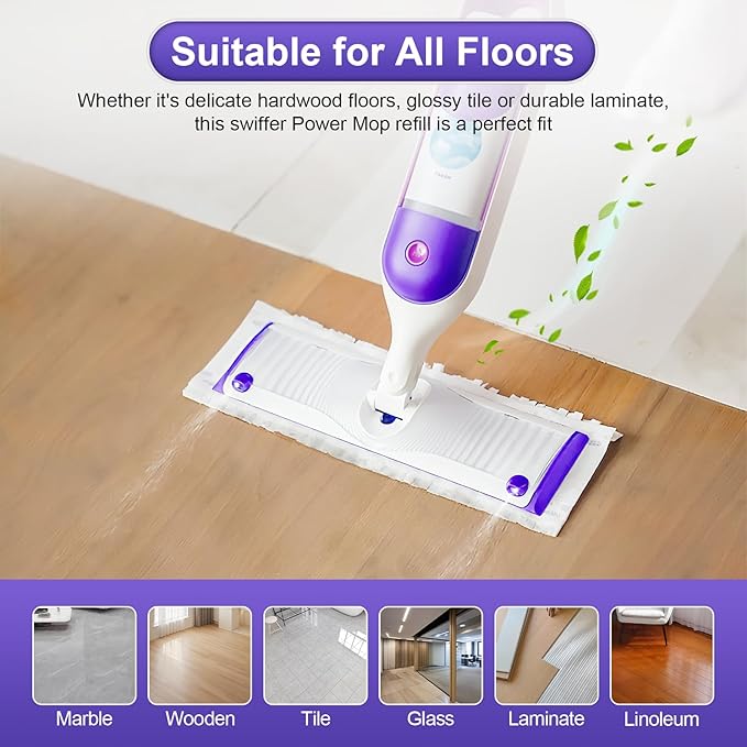 32 Count Disposable for Swiffer Power Mop Pads, 5X Cleaning Power Mop Refills, Replacement Floor Cleaning Refills, Non-Washable & Unscented for Floor Surface Cleaning